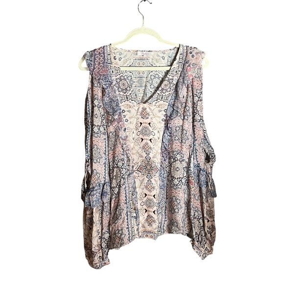 New Parker Silk Boho Blouse M | 100% Silk Cold Shoulder Multicolor Paisley Top - Picture 1 of 13